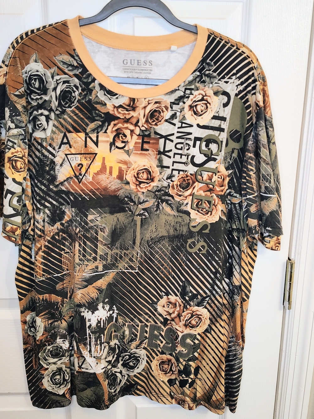 Guess Men's Los Angeles Floral Rose T-Shirt Logo Organic Size XL Streetwear Y2K